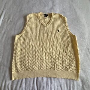 Fairway Outfitters Sweater Vest Mens Large Yellow Cotton V Neck Cable Knit Golf